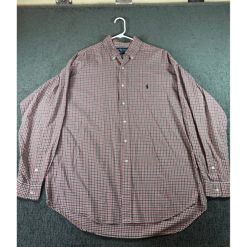 Polo Ralph Lauren Blake Mens XL Red Navy Gingham Plaid Cotton Button Down Shirt